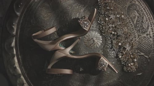 Festive Sandals Earrings And Hair Accessories Bride Accessories Stand On Round Table