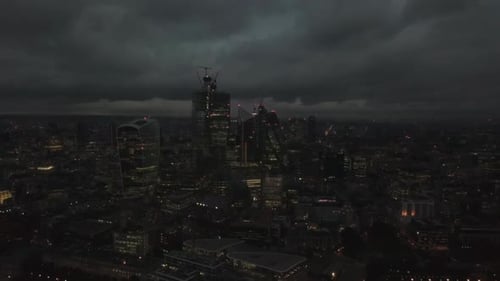 London Skyscrapers Gherkin Walkie Talkie Establisher Aerial Drone View Financial District United