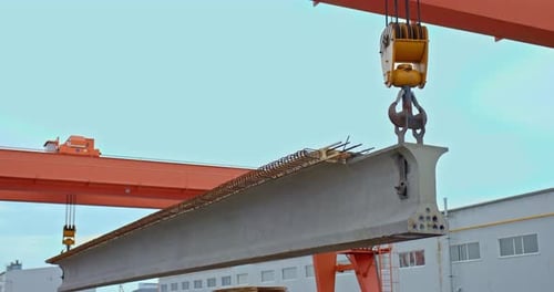 Modern Elevator Lifts a Long Concrete Construction Beam Modern Construction Production