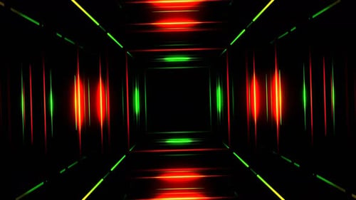 Neon Square Tunnel Corridor | Futuristic Grid Passage Flight | 4K Loop