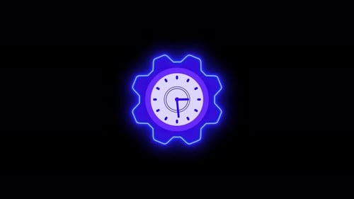 Neon Clock Gear Icon Animation