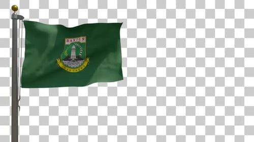 Bandera de la ciudad de Banten (Indonesia) en asta de bandera con canal alfa - 4K
