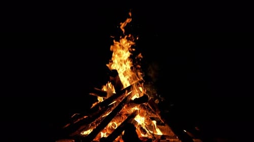 Roaring Bonfire Burning Brightly at Night