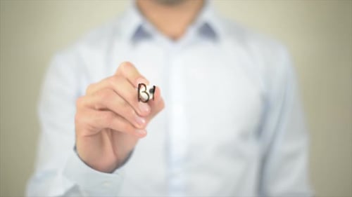 Branch Office Man Writing on Transparent Screen