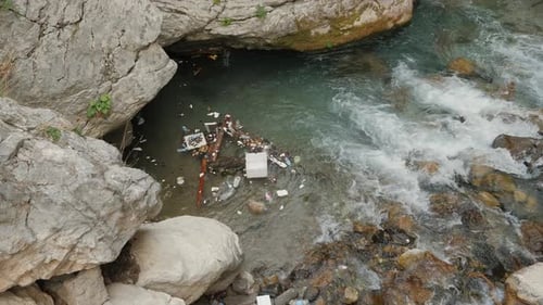 River Polluted with Trash and Debris