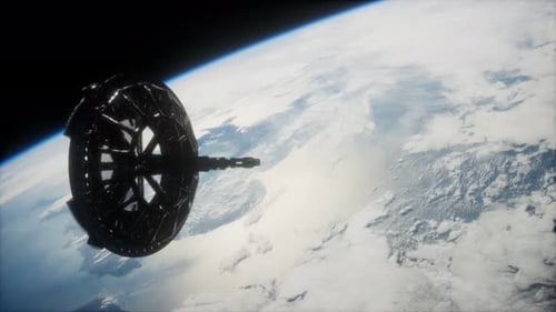 Futuristischer Weltraumsatellit umkreist die Erde