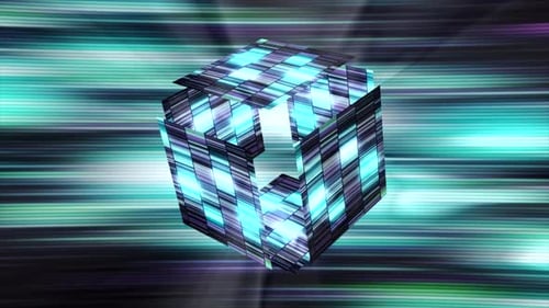 Glowing striped moving background with a 3D figure, seamless loop