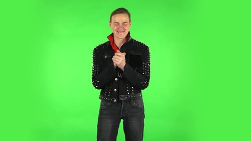 Guy Waiting in Anticipation with Pleasure. Green Screen