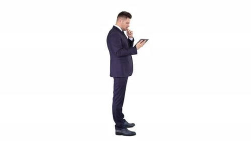 Smart Senior Businessman Using a Technology Tablet on White Background.