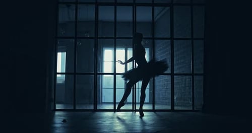 Beautiful Ballet Movements in the Dark Hall