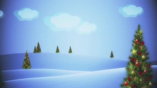 Animated Christmas Trees in Snowy Winter Landscape