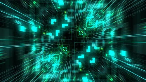 Abstract futuristic sci fi warp tunnel with particle grid.