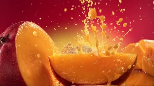 Juicy Mango Slice with Splashing Fruit Juice