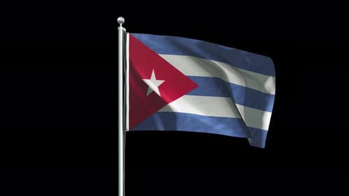 Realistic Waving Cuban Flag on Flagpole