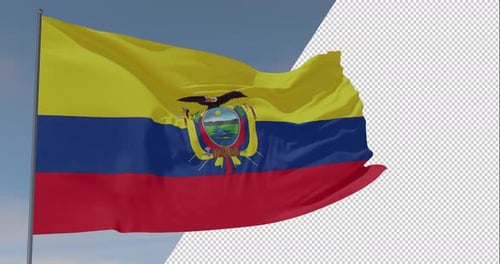 Ecuador National Flag Waving on Transparent Background