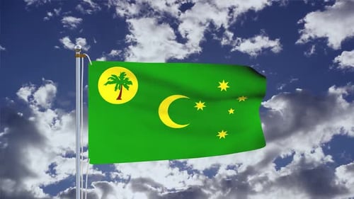 Christmas Island Flag Waving In Realistic Cloudy Sky