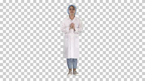 Smiling Cute Medical Doctor Woman Talking to Camera, Alpha Channel