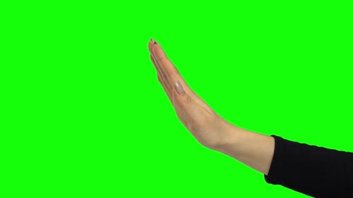 Hand in Black Blouse Gesturing Stop. Chroma Key. Close Up