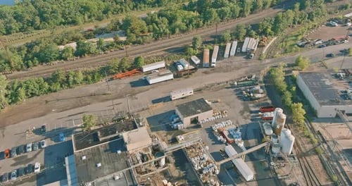 Aerial panoramic view of tanks for chemical mixing Industrial plant