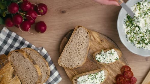 Preparing Cottage Cheese and Chives Bread Slices