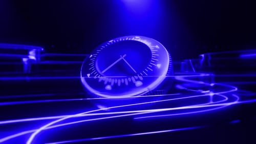 Futuristic Digital Clock Animation with Neon Technology Lines