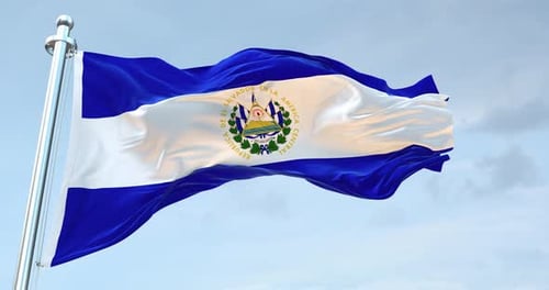 El Salvador Flag Waving on a Pole
