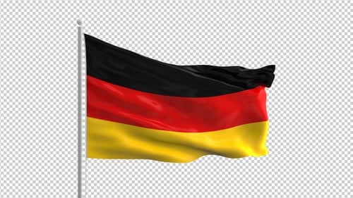 Looping German Flag Waving on Pole with Transparent Background