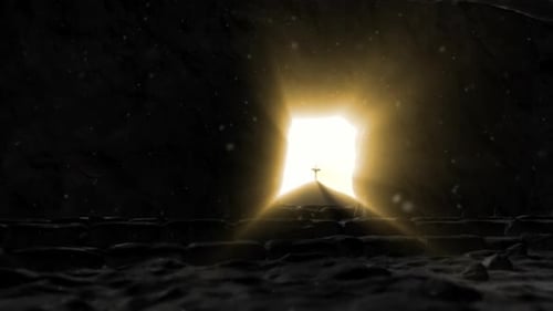 Empty Tomb with Cross and Light Reveal for Easter