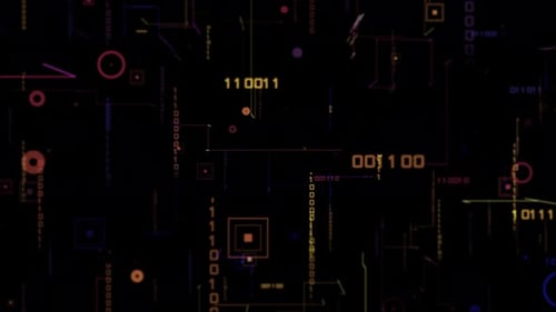 Futuristic Digital Grid Network Background with Binary Code