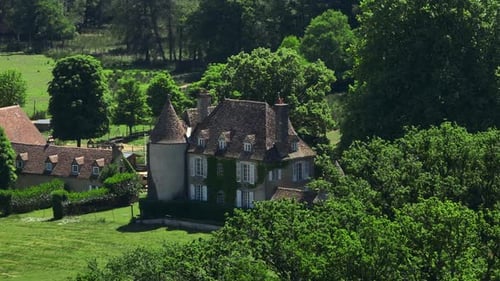 Castle in French Countryside Aerial View
