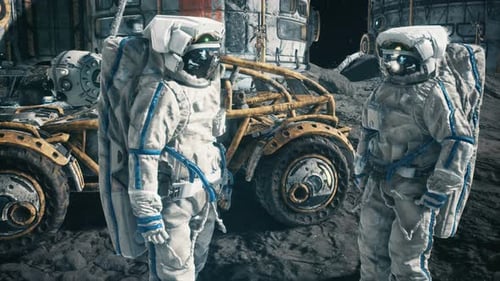 Meeting of Astronauts at The Lunar Base