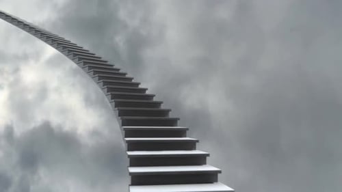 Ascending Staircase to Door in Clouds Reveal