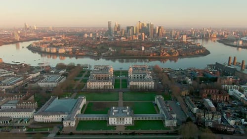 Cityscape with river Thames and financial district, London, UK