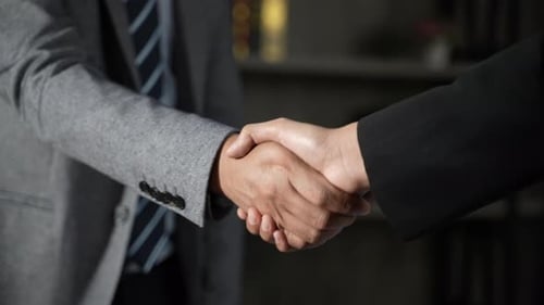 Adults Shake Hands in Corporate Agreement Indoors