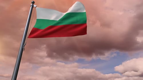 Realistic Bulgarian National Flag Waving Animation on Cloudy Sky