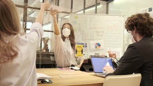 Business working with a new normal, covid-19 protection office workplace.