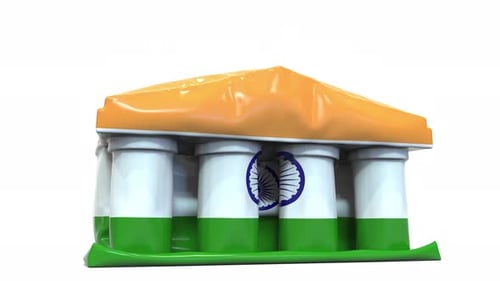 Deflating Government Building with Printed Flag of India