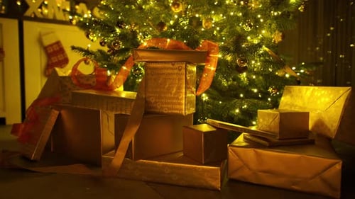 Christmas Tree with Gold Gifts Presents