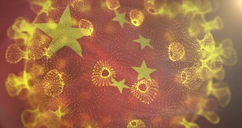 Animated Chinese Flag and Virus Particle Background