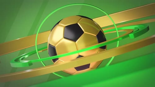 Golden Soccer Ball Rotates on a Green Background