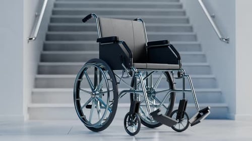 Wheelchair Facing Inaccessible Staircase Illustrates Accessibility Challenges