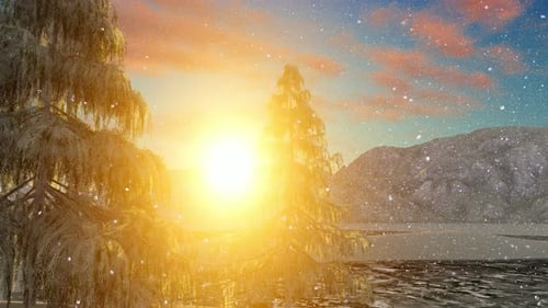 Frozen Lake in Winter Mountains