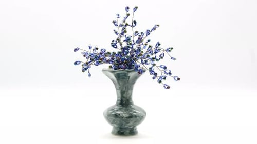 Decorative Beaded Flower Arrangement in Modern Gray Vase