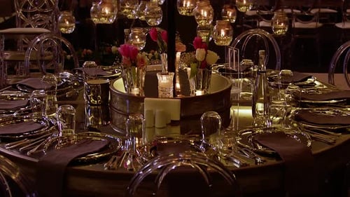 Elegant Wedding Reception Table with Floral Centerpiece