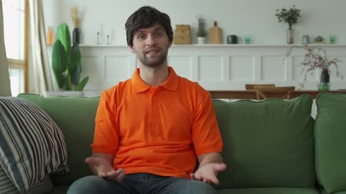Young Adult Man Talking On Sofa Indoors