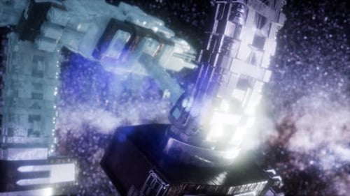 Futuristic Space Station Rotating in Starry Galaxy