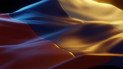 Dramatic Waving Flag Animation with Golden and Blue Lighting