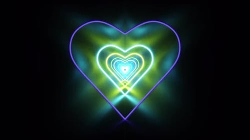 Colorful Tunnel With Neon Heart Shapes