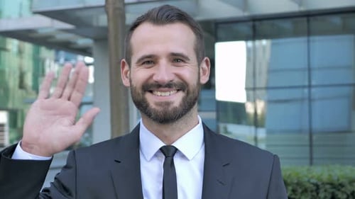 Hello Welcoming Beard Businessman Outside Office