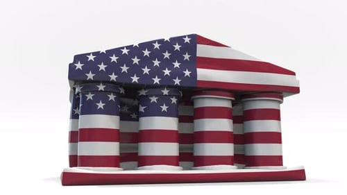 Deflating Bank or Government Buiding with Flag of the USA